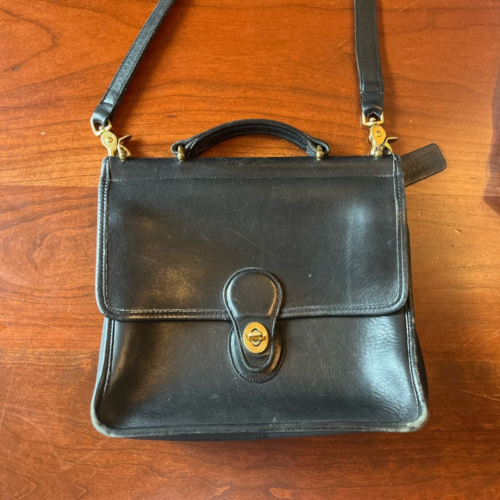 Black Leather Coach Vintage Willis Crossbody Bag